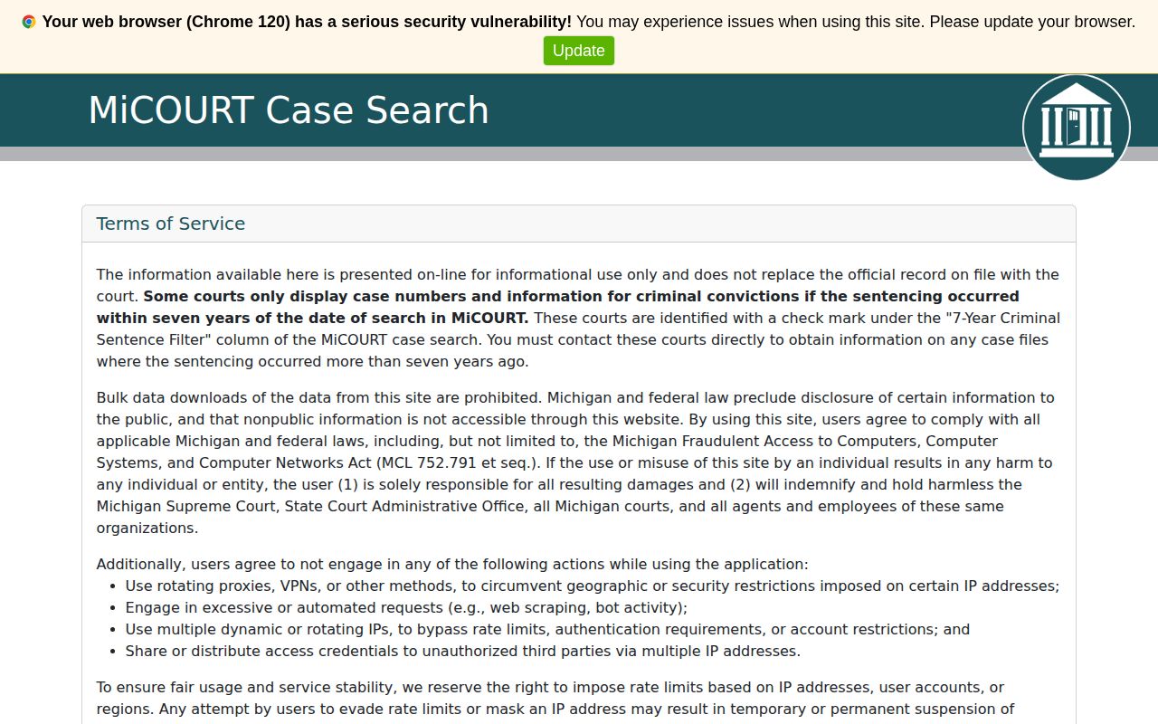 Delta County court release record search in MiCOURT