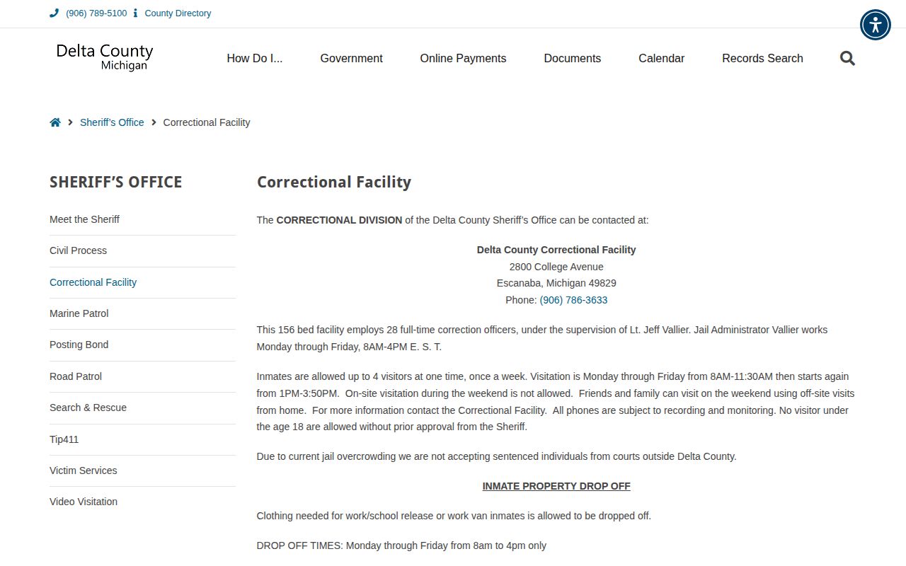 Delta County Correctional Facility facts and release record source