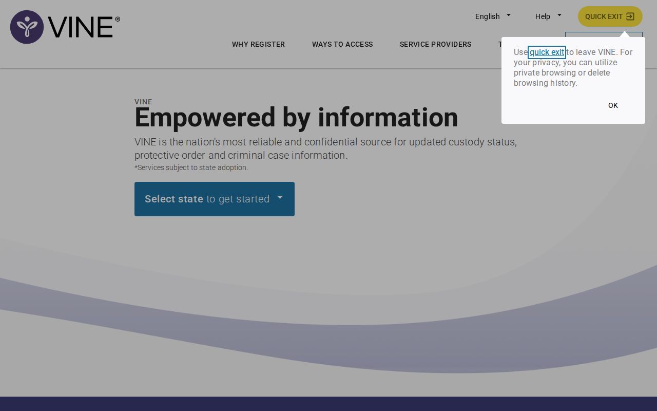 Delta County VINELink release check search and alert entry point