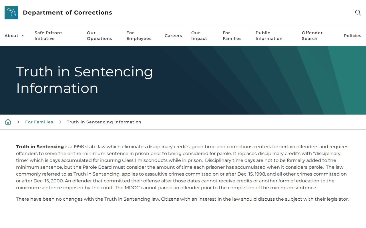 Michigan full minimum rule for Delta County state inmate release eligibility